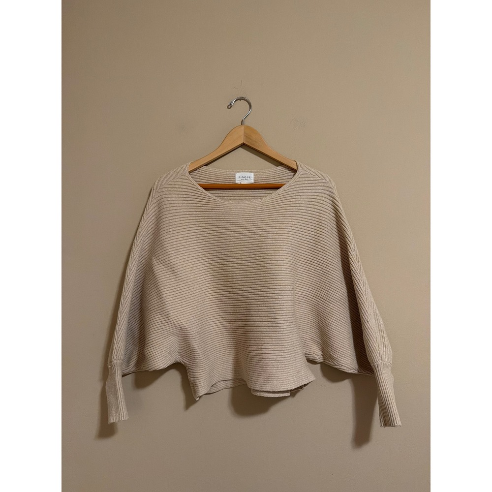 Pinque Design Studio Beige Ribbed Batwing Dolman Sleeve Sweater Large
